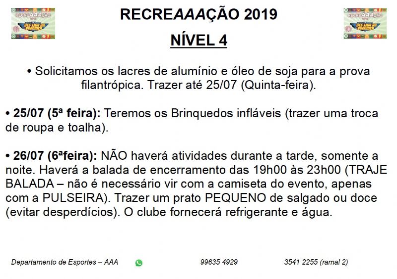 RECREAAAÇÃO 2019 - NÍVEL 4
