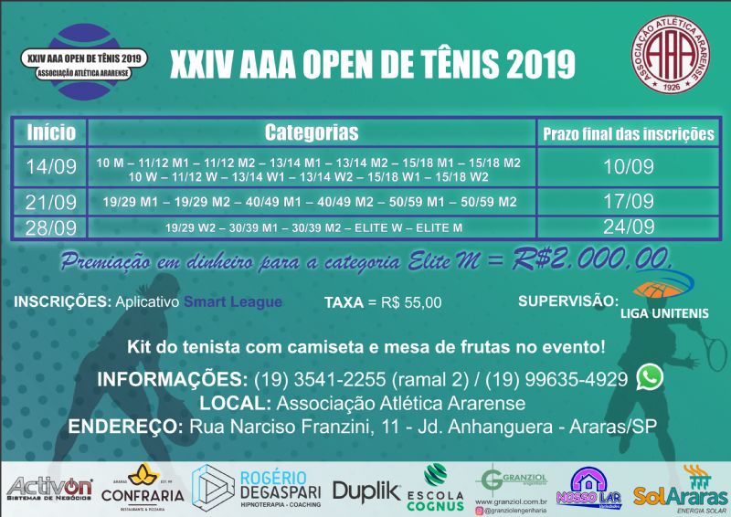 XXIV AAA OPEN DE TÊNIS 2019 - LIGA UNITÊNIS