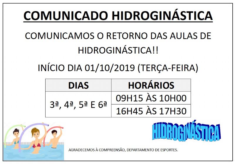 VOLTA AS AULAS HIDROGINÁSTICA